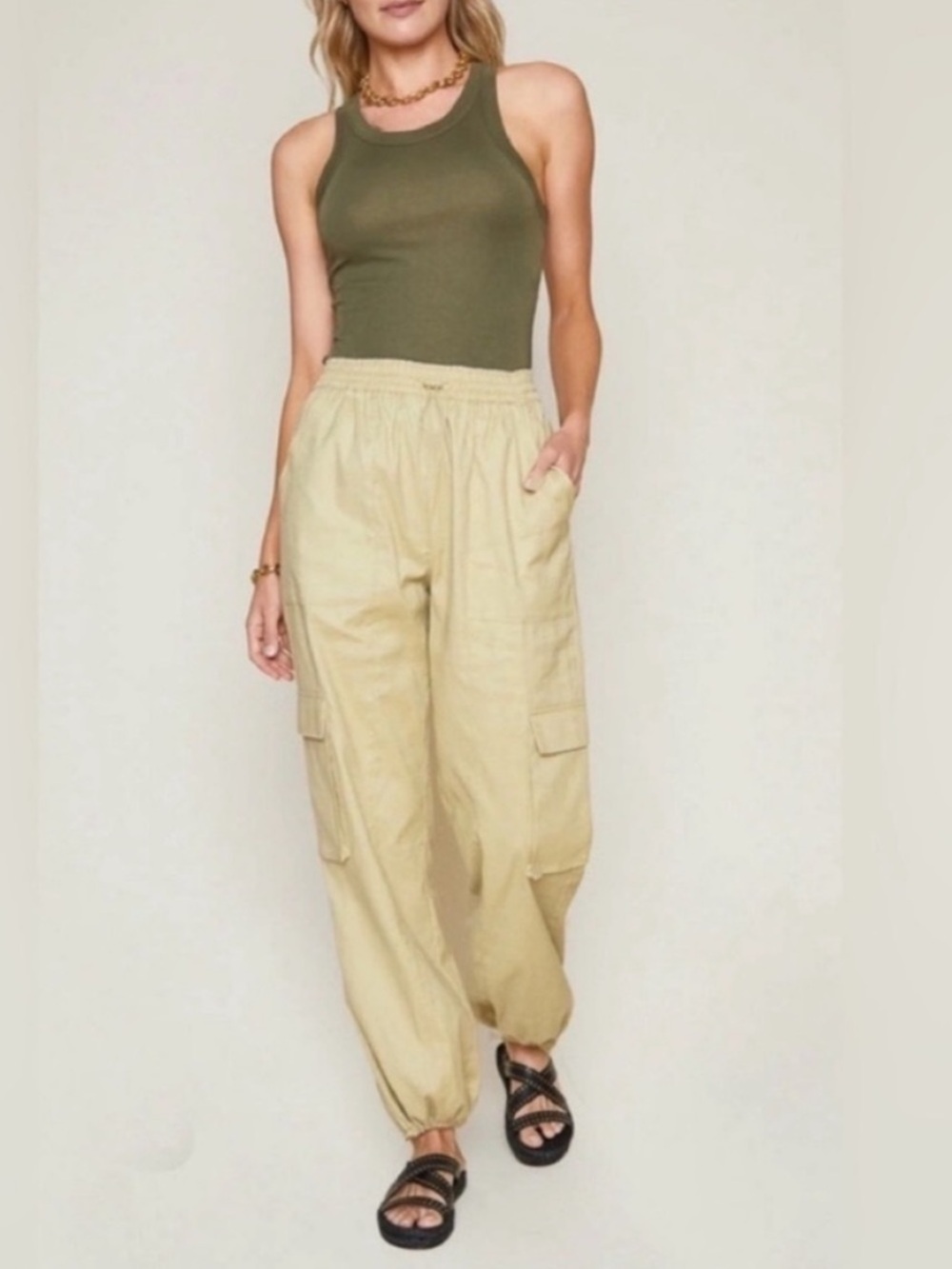 Rails Ollie Linen Blend Cargo Pants Ochre Beige Drawstring Utility Pant